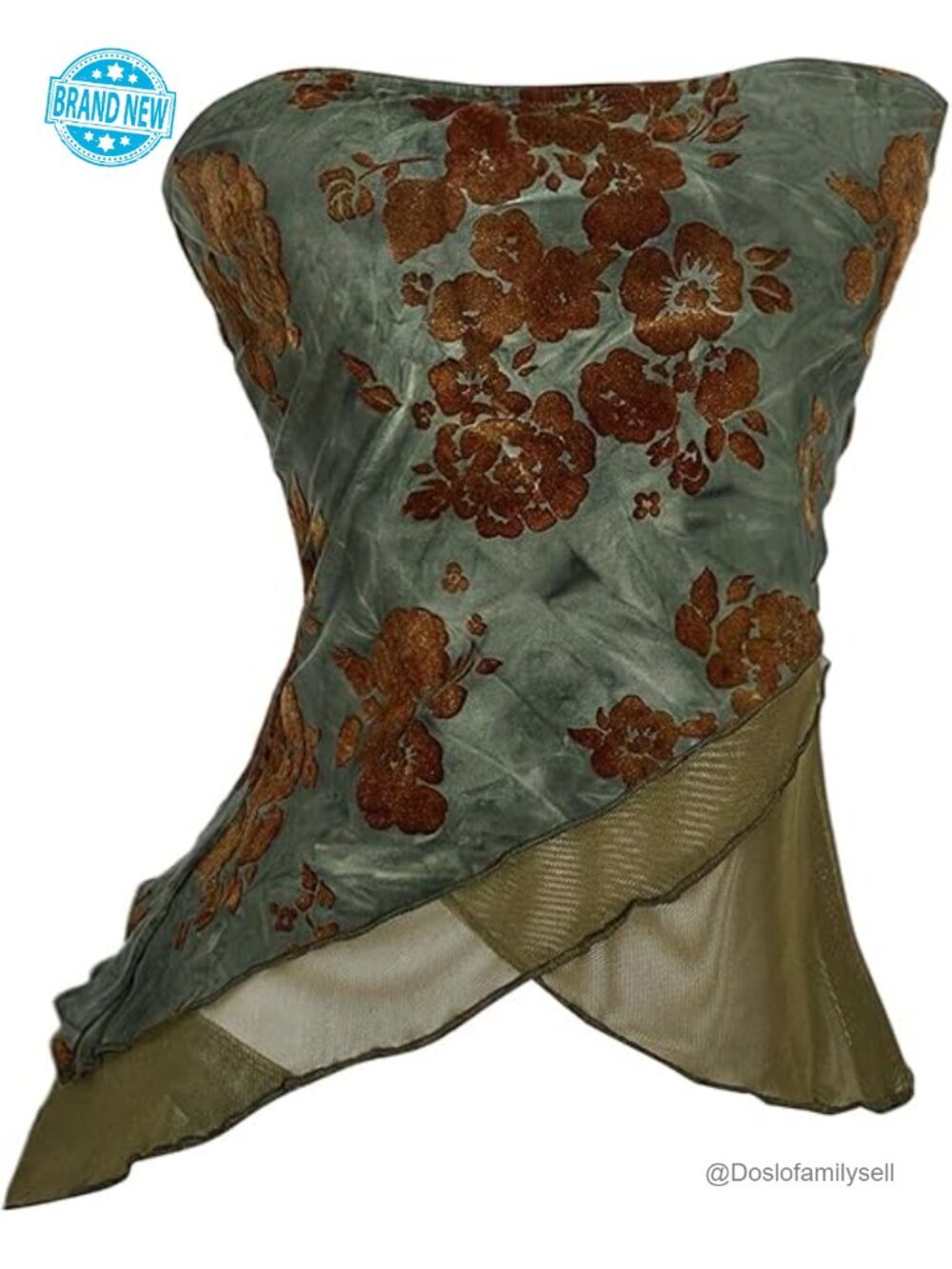 Mesh Floral Asymmetrical Bandeau Tube Top Strapless Going Out Tank